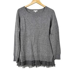 Garnet Hill Gray 100% Cashmere Ruffle Trim Sweater Sz M